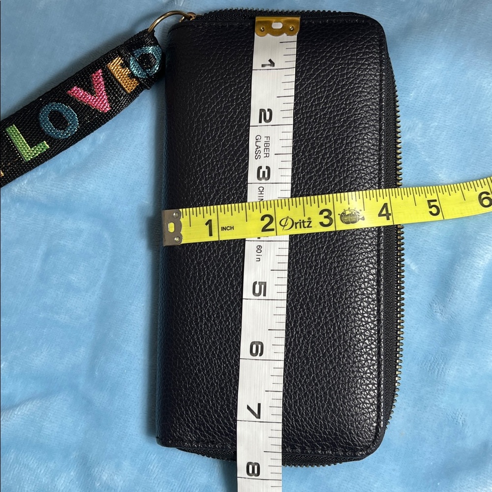 Black Zip-Around Wristlet Wallet w/ Colorful LOVE Strap – New - Picture 2 of 11